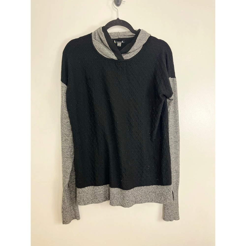 Smartwool Gorpcore Pullover Hoodie Womens Medium Black Gray Wool Blend Textured